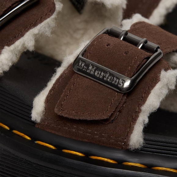 NEW Dr. Martens Myles Suede Fur-lined Buckle Slide Sandals Dark Brown Size 13 - Picture 16 of 16